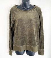 Pam & Gela Lace Up Back Velvet Velour Pullover Sweatshirt Green Small