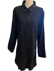 Flax 100% Linen Long Sleeve Button Up Tunic Top/Dress Small Black Oversized