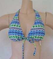 GAP BODY MULTICOLOR GEO PRINT RACER BACK TIE FRONT TRIANGLE BIKINI TOP :  M NWT