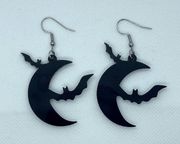 New black crescent moon bat earrings plastic dangle French hooks