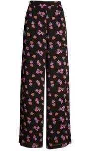 WAYF Pants Black Pink Petal Floral Wide Leg High-Waist Size XL NWT