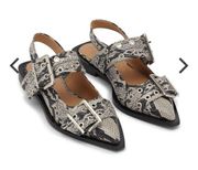 Ganni SNAKE PRINTED CHUNKY BUCKLE BALLERINAS