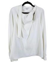 Tibi Womens 10 White Blouse Top Asymmetrical Draped Tie-Neck Long-Sleeve Cutout