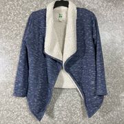 Green Tea Blue Sherpa Faux Fur Lined Open Front Cardigan - Size Medium - Sweater
