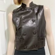 Vintage Ann Taylor Chocolate Brown Double Breasted 100% Leather Vest Petite S