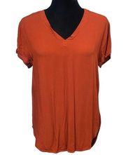 Cloth & Stone Anthropologie Rust V-Neck High Low Top Size Small