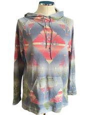 Multicolor Aztec Southwestern Thermal Waffle Knit Pullover Hoodie Size S