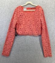 Marciano Women's Blouse Cropped Lace Floral Overlay Coral Size Medium