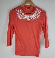 Tory Burch Embellished Long Sleeve Blouse Pink Crew Neck Size XS