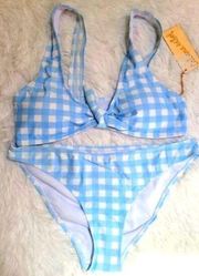 NWT Cabana del Sol size Large blue gingham print bakini