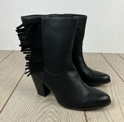 Code West Hugs N Kisses Fringe Western Boots 9M Black Faux Leather $110