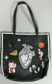 Black White Punk Heart Spider Star Pizza Cat Cactus Homer Simpson The Simpsons Flamingo Patch Patches Studded Leather Tote Shoulder Bag Purse Pocketbook Handbag 🕷🍕🌵🦩🔪✨