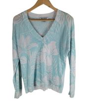 Tommy Bahama V-neck Long Sleeve Floral Sweater Blue Mesh Size S