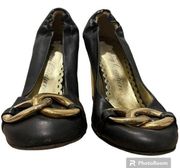 Juicy Couture Y2K Mariska Heels Sz 8.5 Black and Gold