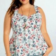 Torrid Plus Size White Floral Print Bustier Peplum Sweetheart Blouse 2X