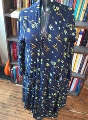 Lularoe navy blue M feather print cozy sweater duster