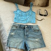 PacSun Lottie moss Light blue cute Y2K coquette floral crop smocked tank top med