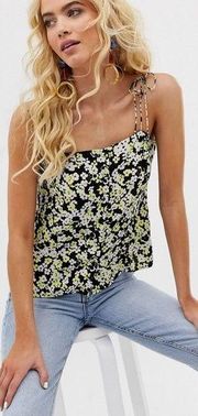 & Other Stories Cami Top Floral Print In Yellow Summer Beach Size 2