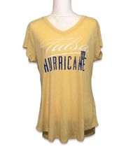 NWOT University of Tulsa Hurricane Light Yellow Blue V-Neck Tee T-Shirt Top New