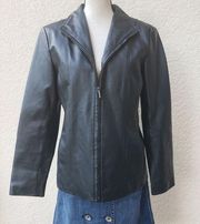 East 5th Womens Black Leather Blazer Jacket Size Small Zipper Multi Texture