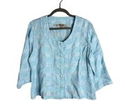 FLAX 100% Linen Boxy Button Front Top 3/4 Sleeve Lightweight Breathable M