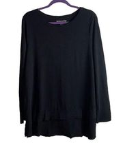 Soft Surroundings  Size Large Top Long Sleeve Cotton Black Tee Shirt Ruffle Hem