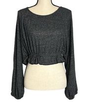 Hyfve women's dark gray long sleeve blouson crop top small