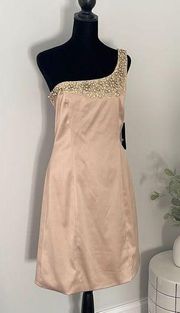 JS Boutique Dress. Lord & Taylor. Beaded one shoulder formal Dress. Gold…