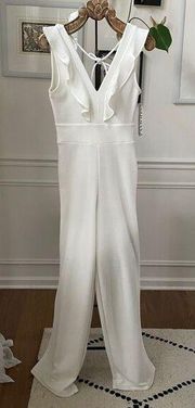 NWT Almost Famous White Crepe Ruffle Jumpsuit M L