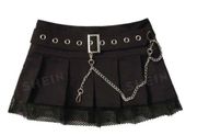 ROMWE Punk Chain Buckled Detail Contrast Fishnet Pleated Skirt