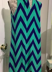 Pink Owl Blue And Green Chevron Print Dress with belt attached and slip under it