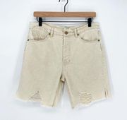 Easel Khaki Distressed Bermuda Denim Shorts Medium