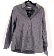 Foxcroft Women's Non-Iron Shaped Polka Dot Button Front Shirt Black Gray Size 8