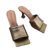 Anthropologie Vicenza Metallic Mules Heels Lezard Metal Ash NEW