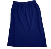 Adolfo Lambs Wool Blend Pencil Skirt M Navy Blue Elastic Waist Stretch Knit