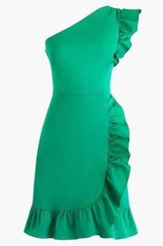 NWT J.Crew One Shoulder in Bright Kelly Green Stretch Twill Ruffle Dress 20 $168