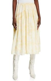 Vince Wheat Tiered Gathered Yellow Silk Midi Slip Skirt Large