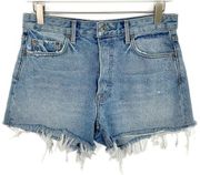 Grlfrnd Blue On Fleek Helena Distressed Button Fly Denim Shorts 26