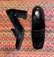 NWOB UNISA BLACK PATENT VEGAN LEATHER HEELED LOAFER BUSINESS WORK DRESSY SHOES