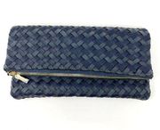 Deux Lux Navy Vegan Leather Woven Boho Classic Foldover Crossbody Clutch Bag