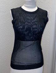 DKNY Black Sheer Women’s Beaded Tank Top Sz LG Stretch Rayon Sleeveless