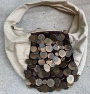 Linens and Suede Mini Hobo Bag with Queen II Coins