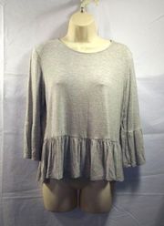 Soho Street Womens Top Blouse Size Medium Peplum Ruffle Gray