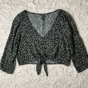 Wild Fable  Cheetah Leopard Print Tie Front 3/4 Sleeve Crop Blouse Size Small