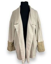 Zara Open Front Fleece Over Coat Faux Fur Cuffs Women's Small Beige