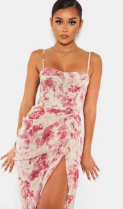 NWT Fuchsia Tie Dye Ruched Side Midi Skirt and corset top