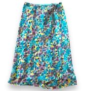 Y2K floral wrap ruffle midi skirt blue watercolor size medium early 2000’s‍