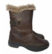 Womens Sporto Brown Faux Leather Side Zip Faux Fur Trim Boots Thermolite Size 9M