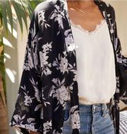 SPIRITUAL GANGSTER Black and Grey Floral Kimono - One Size