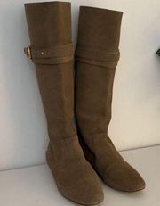 Chloe Paddington Gold Buckle Suede Round Toe Riding Boots in Dark Taupe 37.5